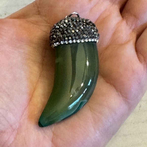 Handmade Large Heavy Blinged-Out Claw Horn Fang Pendant 2.25" long One of a Kind - Picture 1 of 15